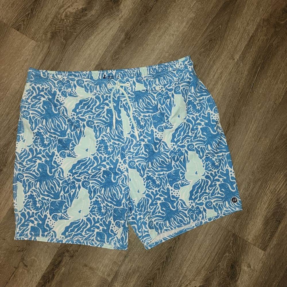 Johnnie-O Topia 7" Swim Trunks XXL Mermaid‎ Olympic Blue Stretch Liner Beach